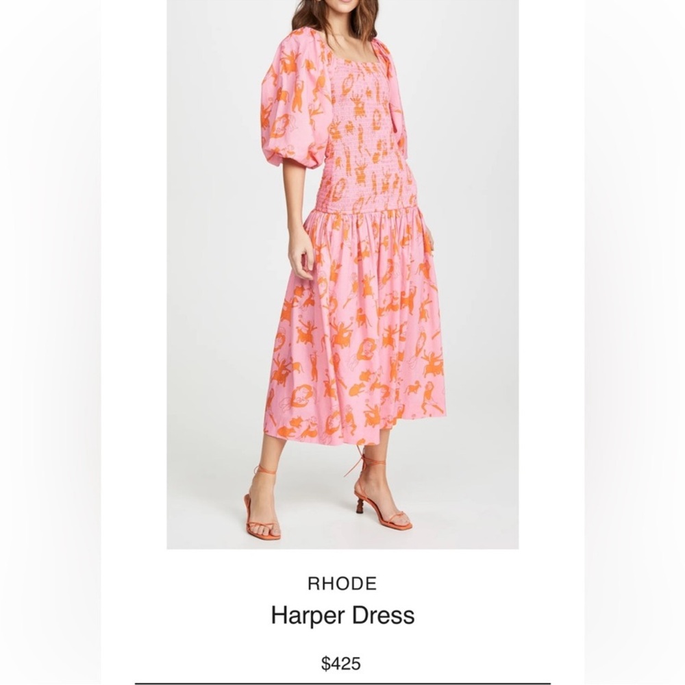 RHODE Harper Midi Dress in Pink and Orange L